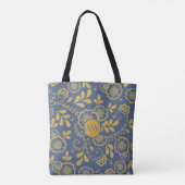 Goud en Frans Blauw Victoriaans Kant Monogram Tote Bag (Achterkant)