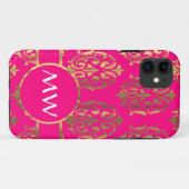 Goud en fuchsia roze damast patroon Case-Mate iPhone case (Achterkant (horizontaal))