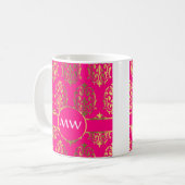 Goud en fuchsia roze demaspatroon koffiemok (Voorkant links)