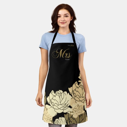 Goud en geel blij 50ste jubileum rozen schort (Gedragen)