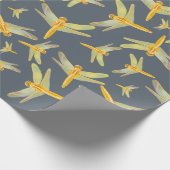 Goud en geel gekleurde libellen cadeaupapier (Hoek)