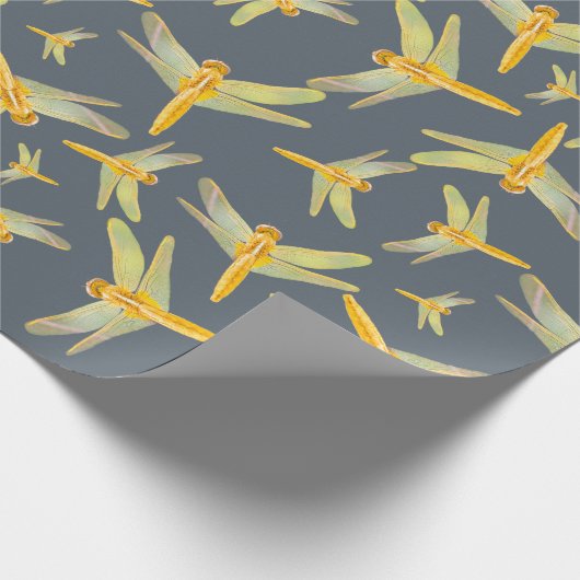 Goud en geel gekleurde libellen cadeaupapier (Hoek)
