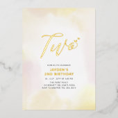 Goud en geel hart Tweede verjaardag Folie Uitnodiging (Voorkant)