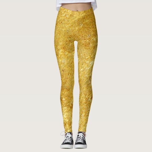 Goud en geel samengeperst marmerpatroon leggings (Voorkant)