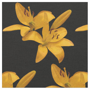 Goud en gele Lily Flower Fabric Stof