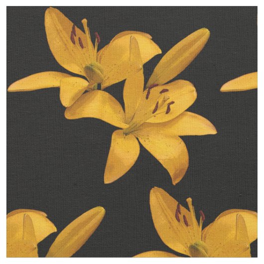 Goud en gele Lily Flower Fabric Stof (Close Up)