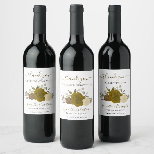 Goud en gele rozen Elegant Weddenschap Hartelijk d Wijn Etiket (Flessen)