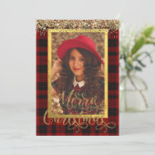Goud en geruite Kerstmis Fotokaart (Staand voorkant)