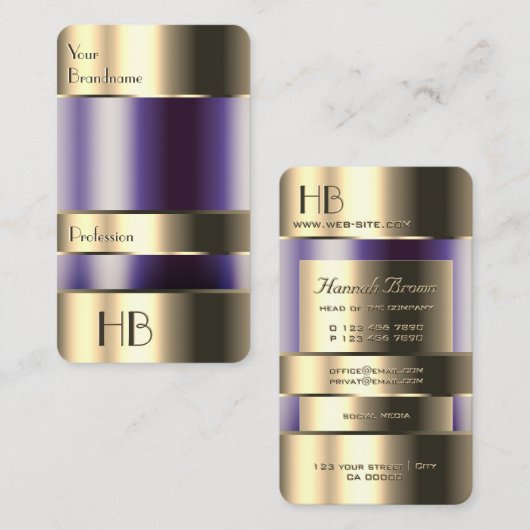 Goud en glas kunnen Paarse vloeistoffen monogram k Visitekaartje (Voorkant / Achterkant)