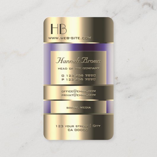 Goud en glas kunnen Paarse vloeistoffen monogram k Visitekaartje (Achterkant)