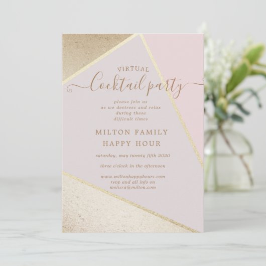 Goud en glitter faux folie Virtual Cocktail Party Kaart (Staand voorkant)
