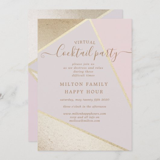 Goud en glitter faux folie Virtual Cocktail Party Kaart (Voorkant / Achterkant)
