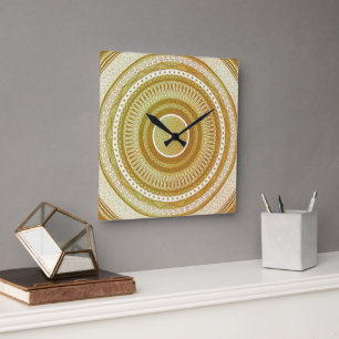 Goud en Glitter Mandala Vierkante Klok
