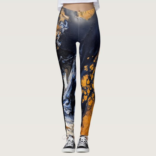 Goud en Glitter marmeren textuur gebeeldhouwde ser Leggings (Voorkant)