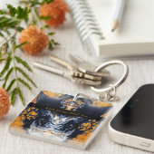 Goud en Glitter marmeren textuur gebeeldhouwde ser Sleutelhanger (Voorkant Rechts)