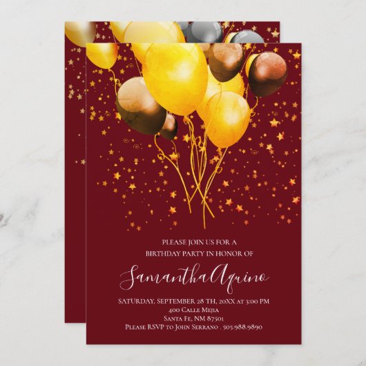 Goud en gouden ballonnen Star Confetti Birthday Kaart (Voorkant / Achterkant)