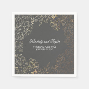 Goud en Grijs Bloemen Vintage bruiloft Servetten