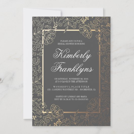 Goud en grijs Bloemen  Vrijgezellenfeest Kaart (Voorkant)