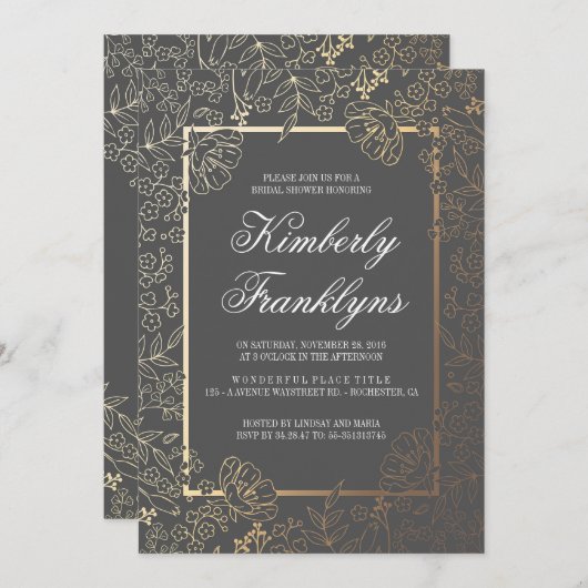 Goud en grijs Bloemen  Vrijgezellenfeest Kaart (Voorkant / Achterkant)