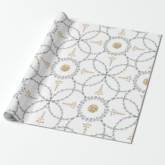 Goud en grijs elegant klassiek  patroon cadeaupapier (Uitgerold)