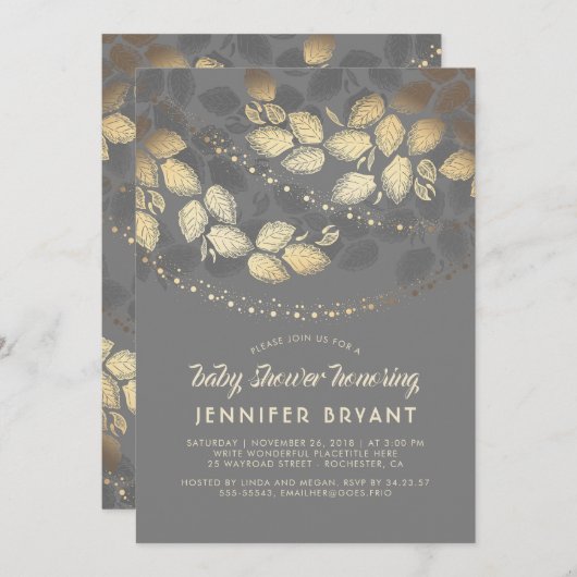Goud en grijs Elegant Tree Lights Baby shower Kaart (Voorkant / Achterkant)