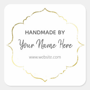Goud en Grijs Handgemaakt Vierkante Sticker