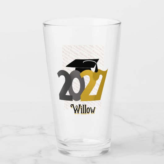 Goud en Grijs Klas van 2027 Foto Afstuderen Glas (Voorkant)