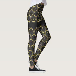 Goud en grijs kunstdeco geometrisch patroon leggings