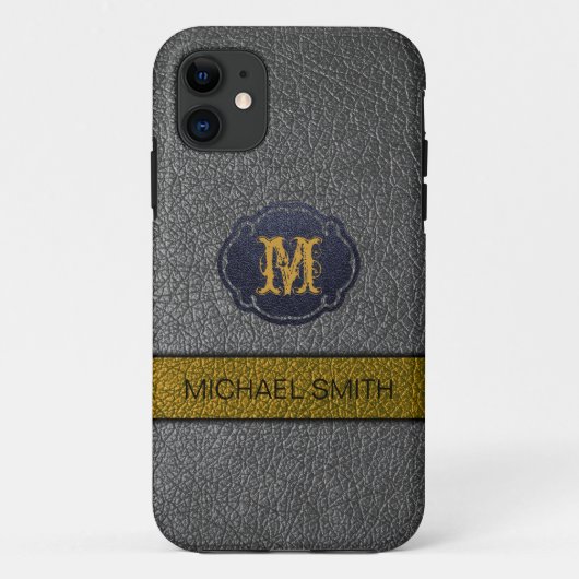 Goud en grijs leer Case-Mate iPhone case (Achterkant)