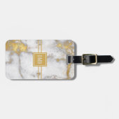 Goud en grijs marmer Pattern Monogram Bagagelabel (Voorkant horizontaal)