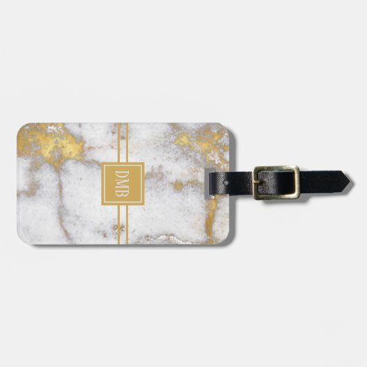 Goud en grijs marmer Pattern Monogram Bagagelabel (Voorkant horizontaal)