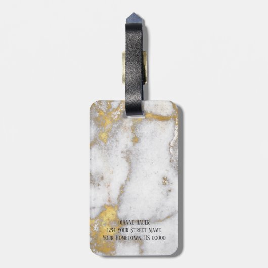 Goud en grijs marmer Pattern Monogram Bagagelabel (Achterkant verticaal)
