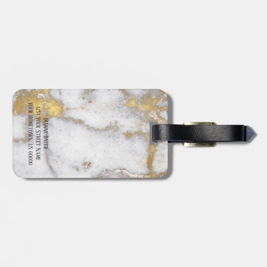 Goud en grijs marmer Pattern Monogram Bagagelabel (Achterkant horizontaal)