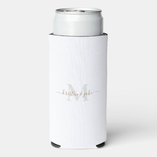 Goud en grijs monogram en Script-namen bruiloft Seltzer Blikjeskoeler (Seltzer Achterkant)