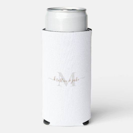 Goud en grijs monogram en Script-namen bruiloft Seltzer Blikjeskoeler (Seltzer Voorkant)