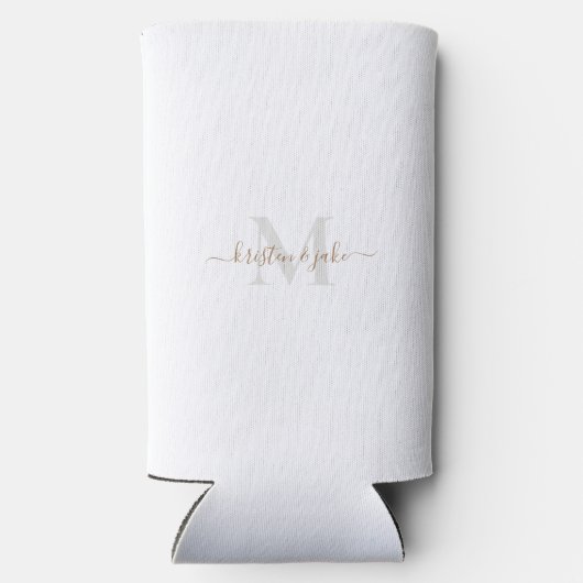 Goud en grijs monogram en Script-namen bruiloft Seltzer Blikjeskoeler (Achterkant)