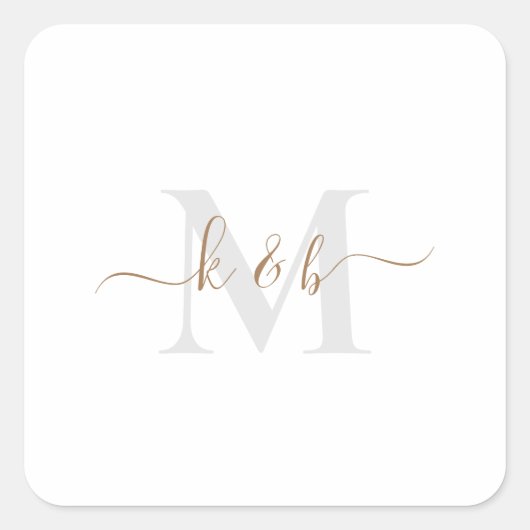 Goud en grijs Monogram, schuurscript II Vierkante Sticker (Voorkant)