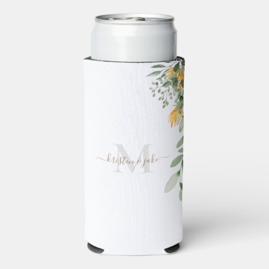 Goud en grijs monogram & Script Names Sunflower Se Seltzer Blikjeskoeler (Seltzer Achterkant)