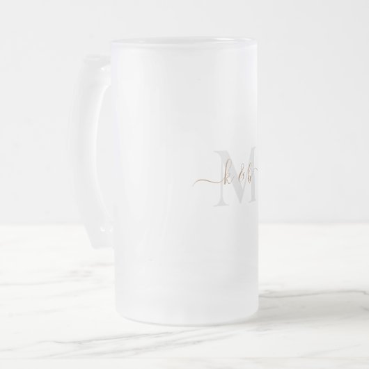 Goud en grijs Monogram-wasscript Matglas Bierpul (Voorkant links)