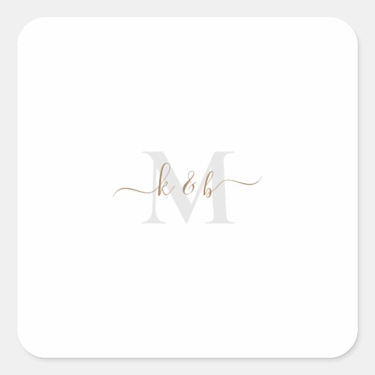 Goud en grijs Monogram-wasscript Vierkante Sticker (Voorkant)