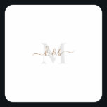 Goud en grijs Monogram-wasscript Vierkante Sticker<br><div class="desc">Moderne gouden en grijze Sticker. Combolettertype. Was. Eenvoudig. Vierkant.</div>