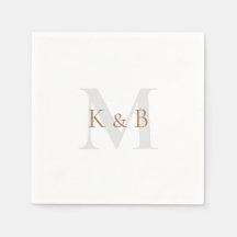 Goud en grijs Monogram White Cocktail Napkins
