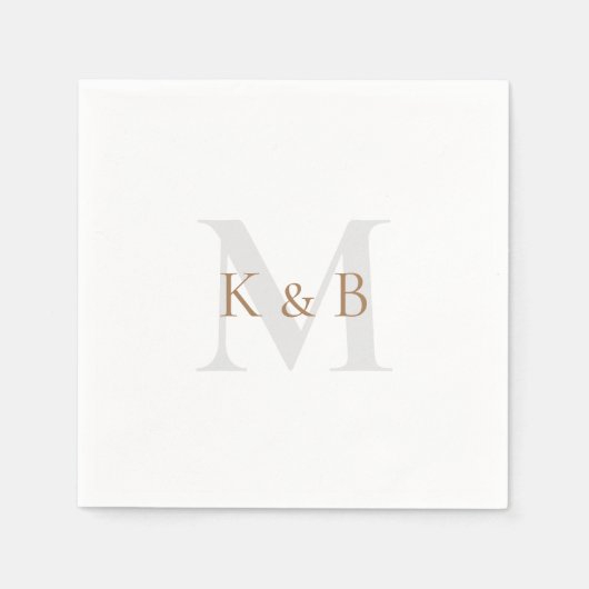 Goud en grijs Monogram White Cocktail Napkins Servet (Voorkant)
