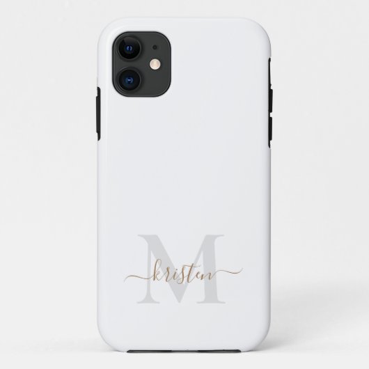 Goud en grijs Monogram wit Case-Mate iPhone Case (Achterkant)