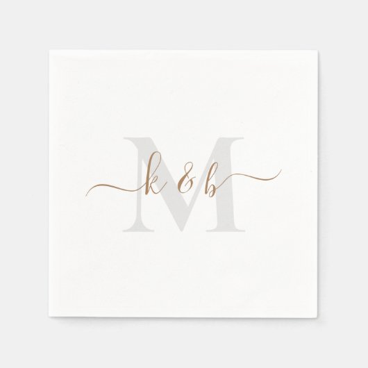 Goud en grijs Monogram Wit handschrift Servet (Voorkant)