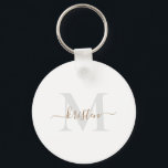 Goud en grijs Monogram wit Sleutelhanger<br><div class="desc">Button Sleutelhanger. Goud en grijs monogram. Witte achtergrond.</div>