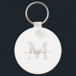 Goud en grijs Monogram wit Sleutelhanger<br><div class="desc">Button Sleutelhanger. Goud en grijs monogram. Witte achtergrond.</div>