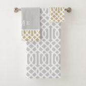 Goud en grijs Trellis Monogram | bewerkbare kleure Bad Handdoek (Insitu)