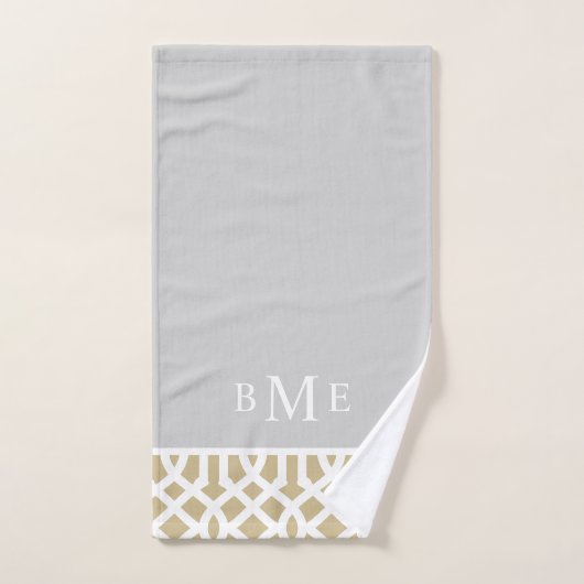Goud en grijs Trellis Monogram | bewerkbare kleure Bad Handdoek (Handdoek)