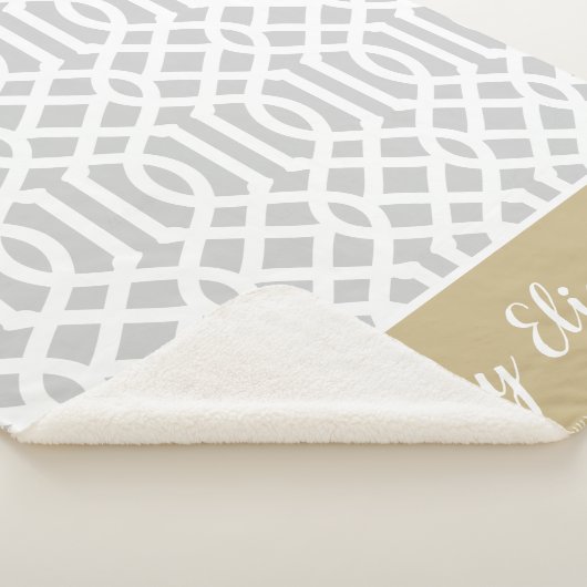 Goud en grijs Trellis Monogram | bewerkbare kleure Sherpa Deken (3/4)